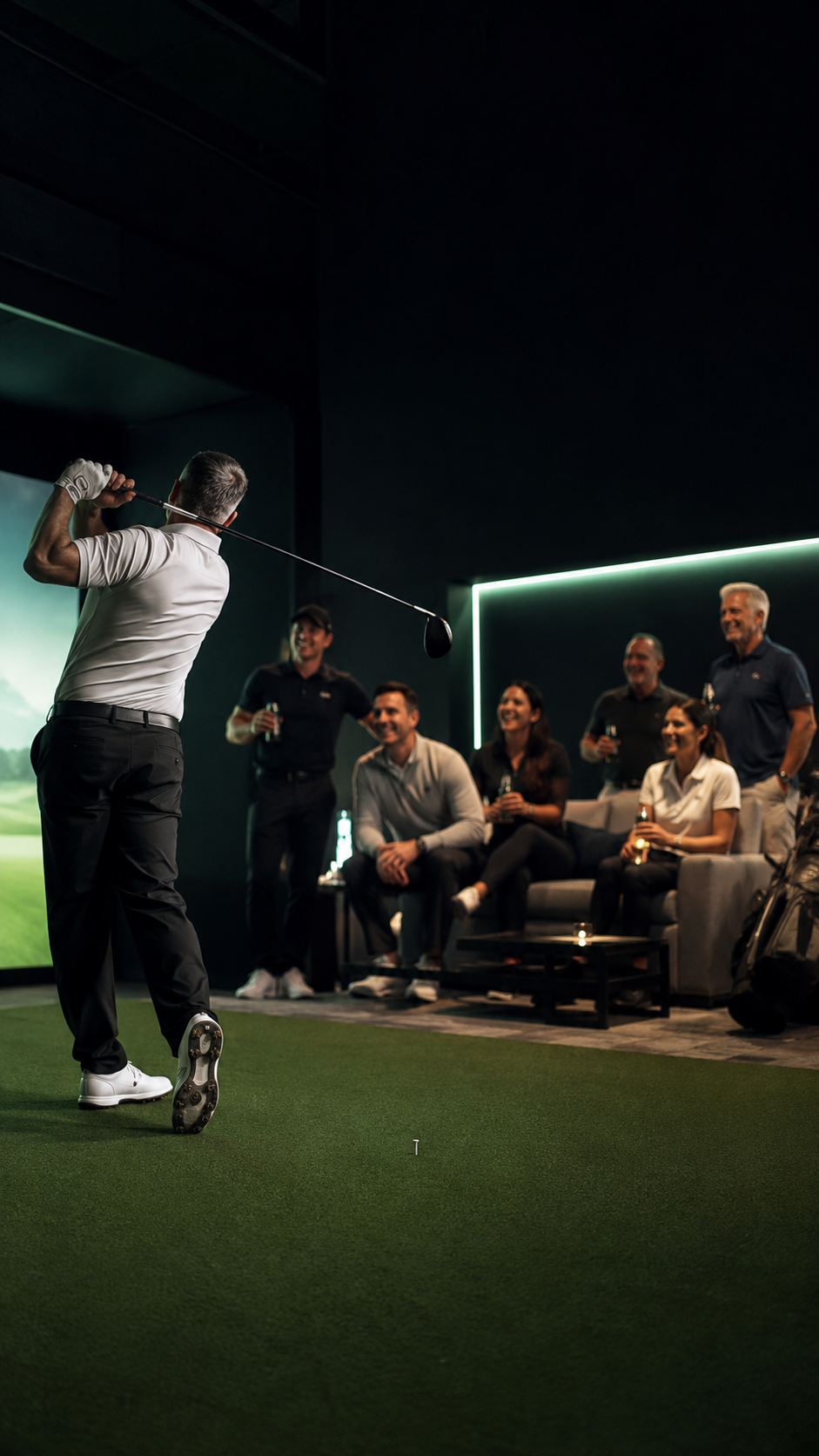Indoor golf league content style frame