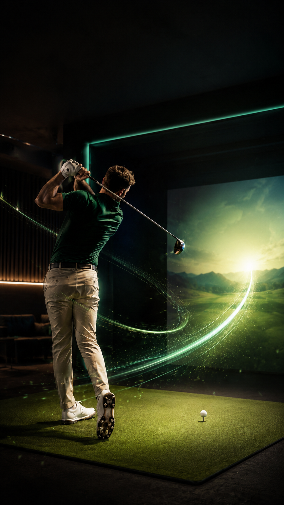 Indoor golf simulator swing style frame